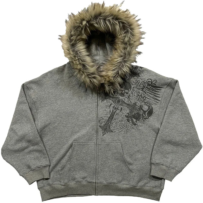 Y2K Fur-Hooded Hoodie