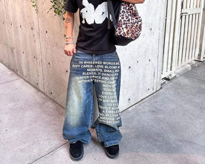 Y2K Style Letter Jeans