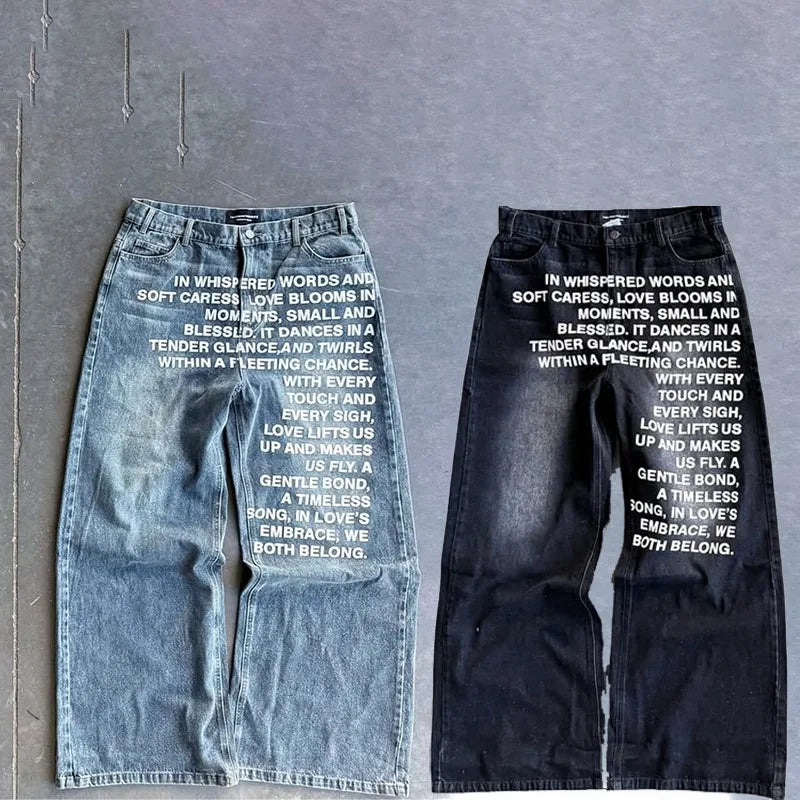 Y2K Style Letter Jeans