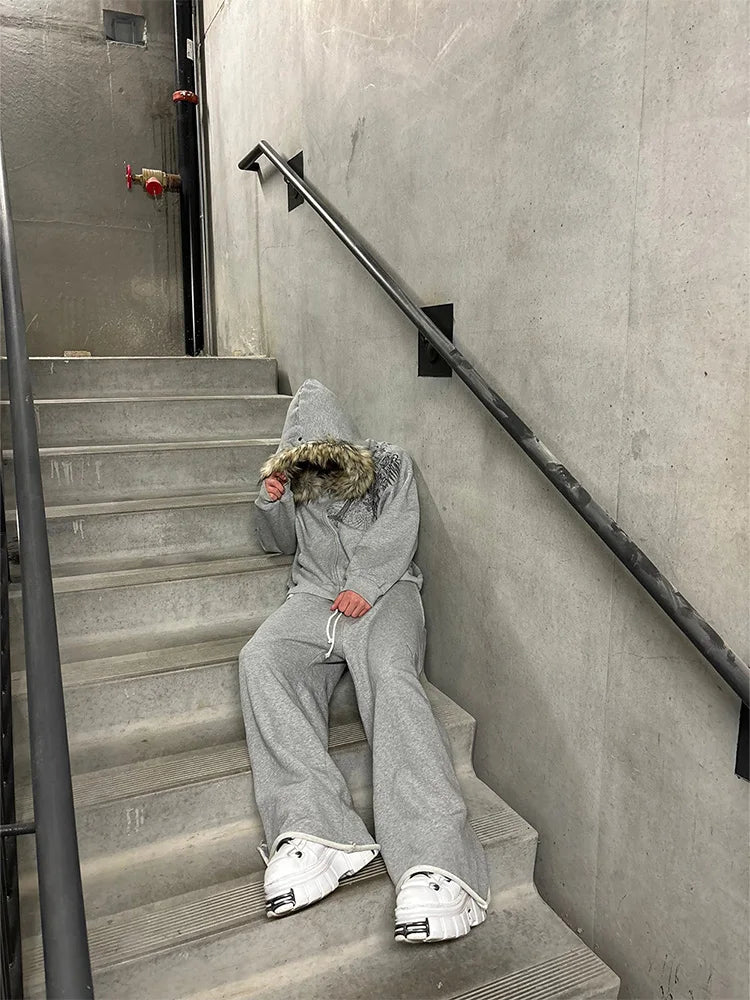Y2K Fur-Hooded Hoodie