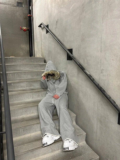 Y2K Fur-Hooded Hoodie