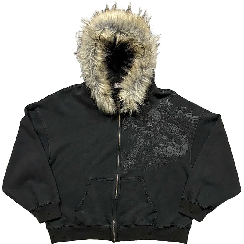 Y2K Fur-Hooded Hoodie